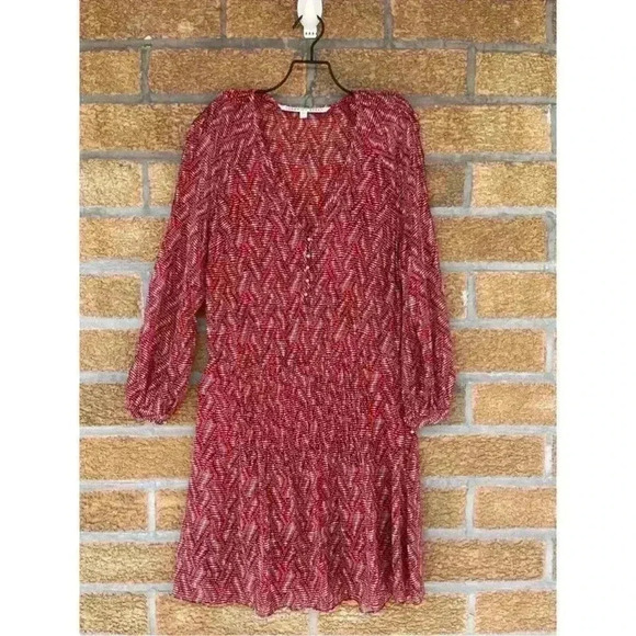 Veronica Beard Womens Priya pintucked printed silk-georgette mini dress Brick 2 - Picture 3 of 16